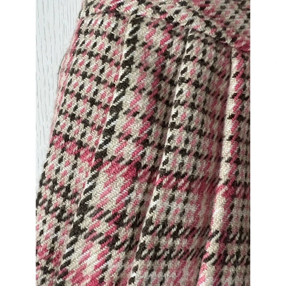 Y2K Abercrombie Fitch Mini Skirt Pink Brown Plaid Pleated Wool Blend & Silk Sz 8